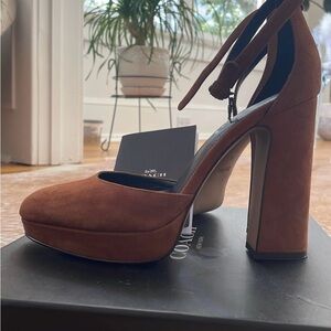 Coach Women's Brown Suede Platform Heels (pre-owned)